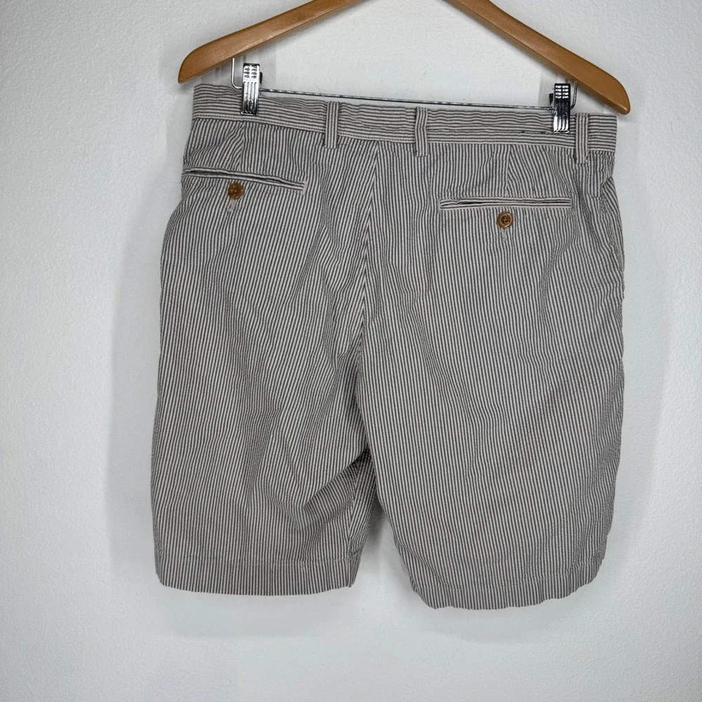 J Crew Bermuda 33 Blue White Striped Cotton Shorts Nautical Preppy Flat Front